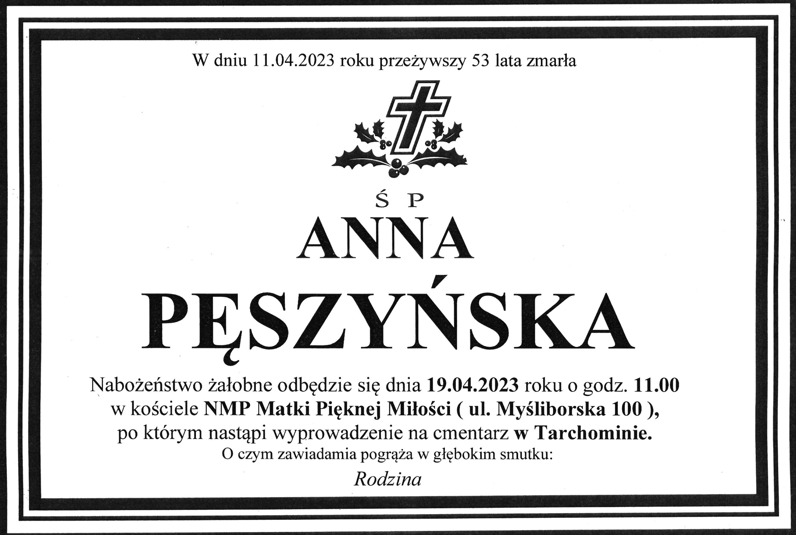Pożegnanie śp. Anny Pęszyńskiej